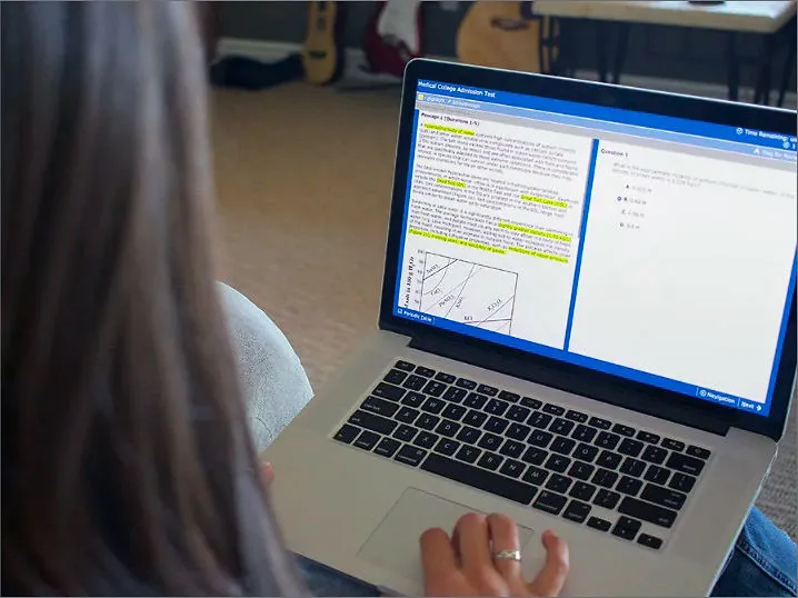 Student reviewing a practice test