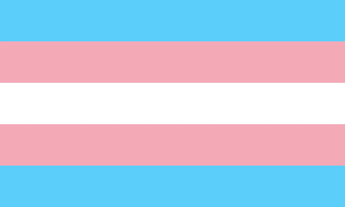 Horizontal flag with five stripes from top to bottom: light blue, pink, white, pink, light blue, in equal proportion