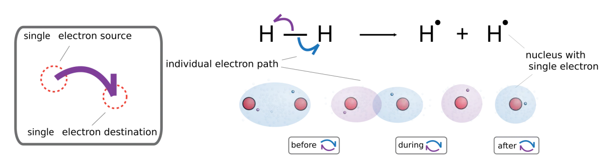 A single-headed curved arrow (fishhook) showing the movement of a single electron in a radical reaction
