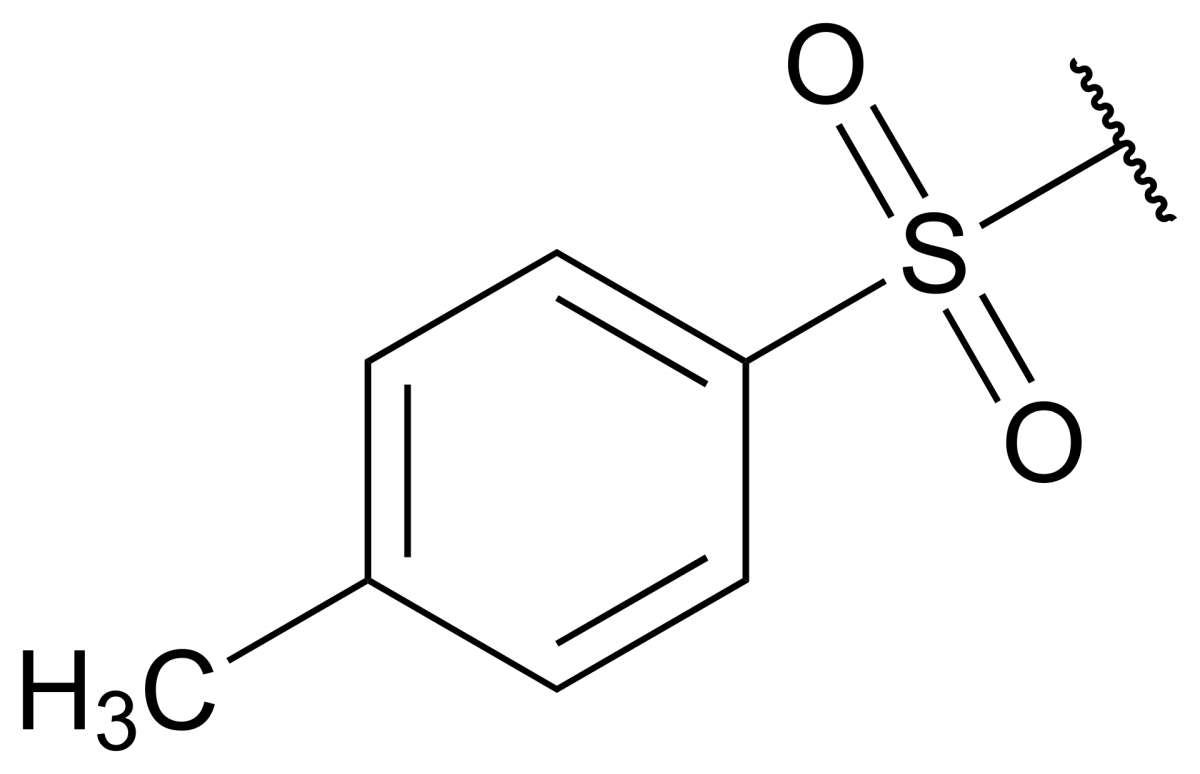 The structure of the tosyl (p-toluenesulfonyl) functional group, showing the aromatic ring connected to a sulfonate group