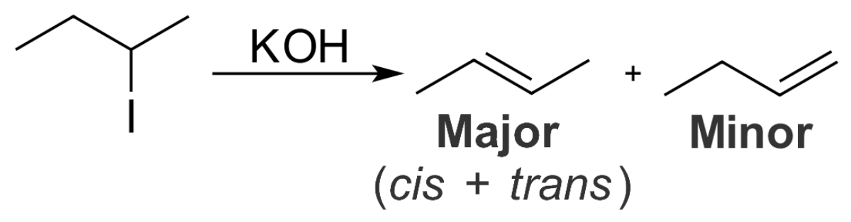 Zaitsev's rule demonstration showing preference for the more substituted alkene product in E1 elimination