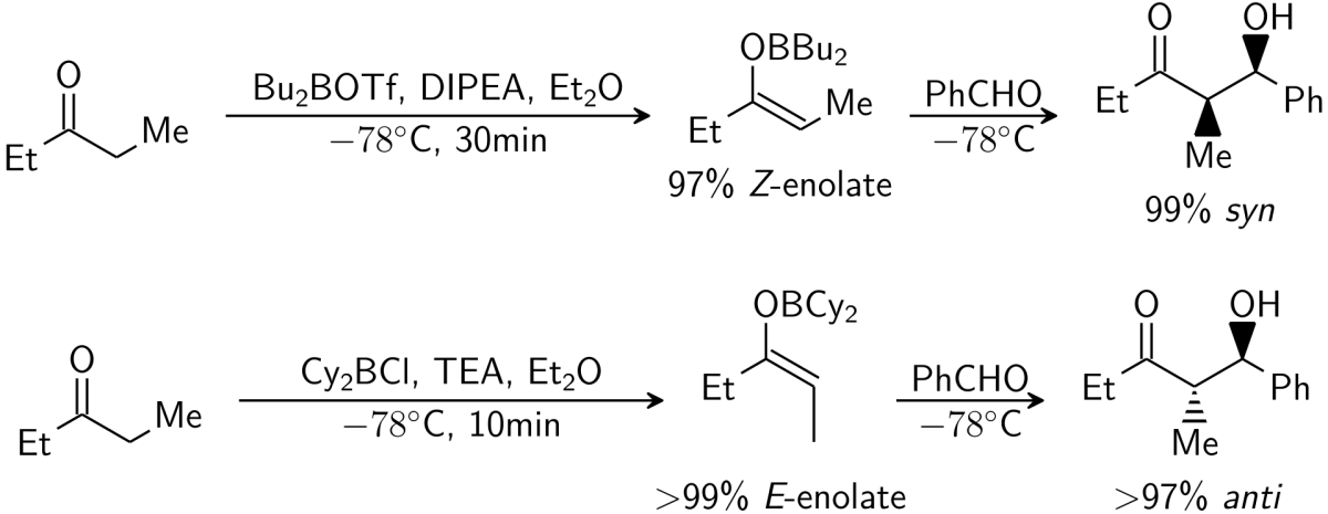 General aldol reaction scheme showing combination of two carbonyls via alpha carbon to form beta-hydroxy carbonyl, then dehydration to alpha-beta-unsaturated carbonyl