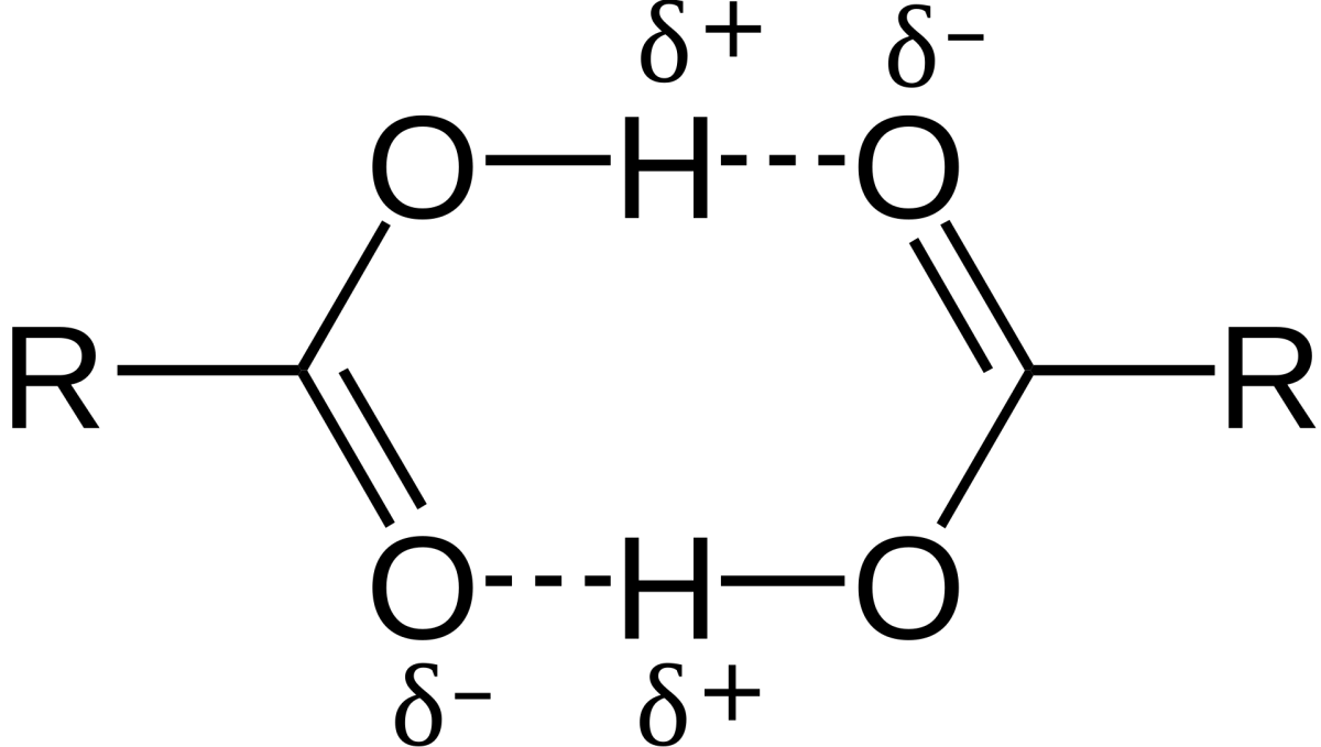 Two carboxylic acid molecules forming a cyclic hydrogen-bonded dimer through double hydrogen bonding