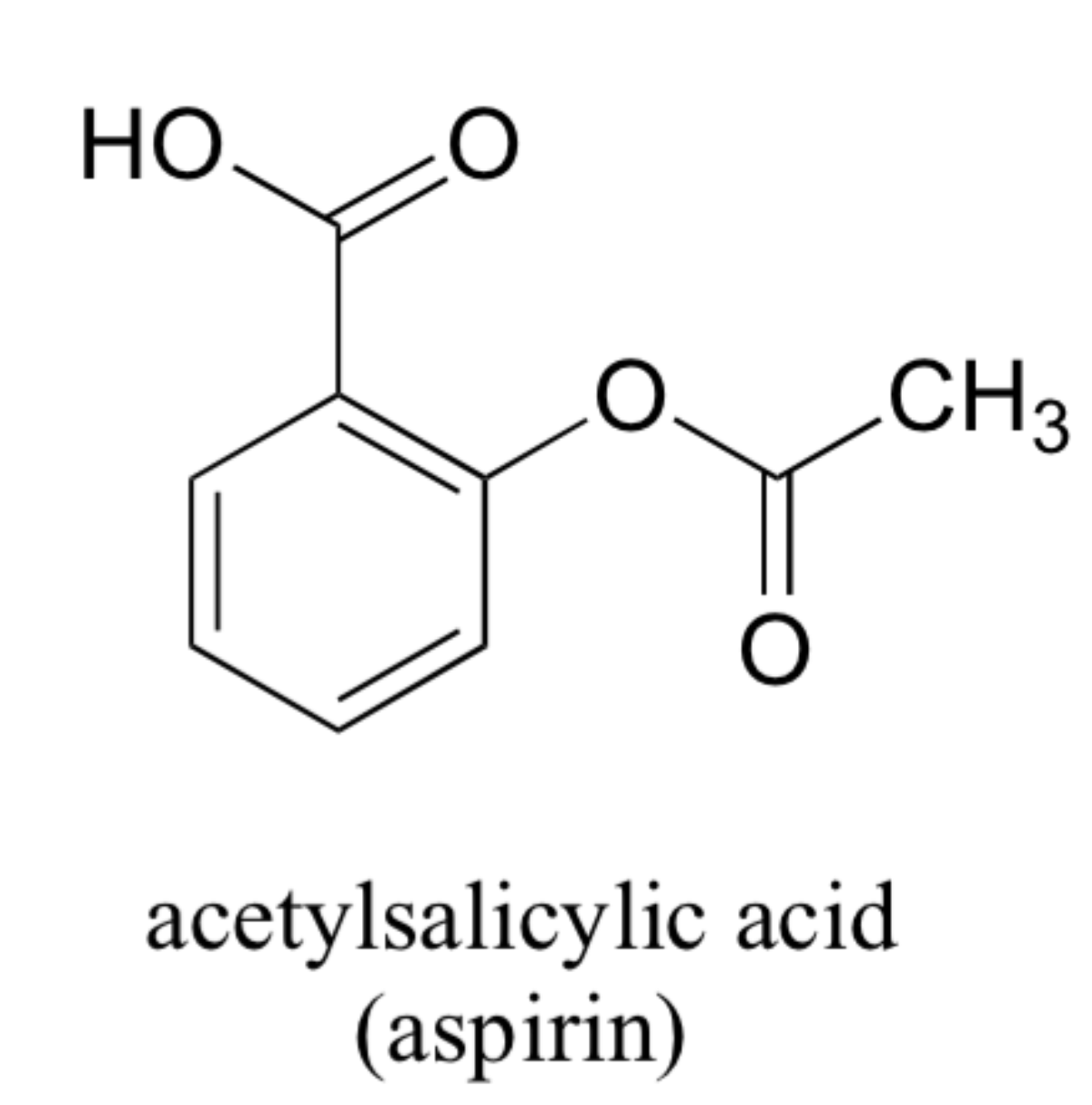 Aspirin molecular structure showing the acetyl ester group on salicylic acid